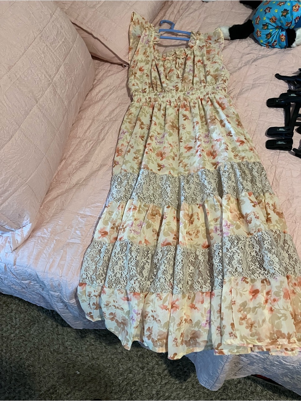 Girls' Floral Lace Tiered Sundress - Cream Peach